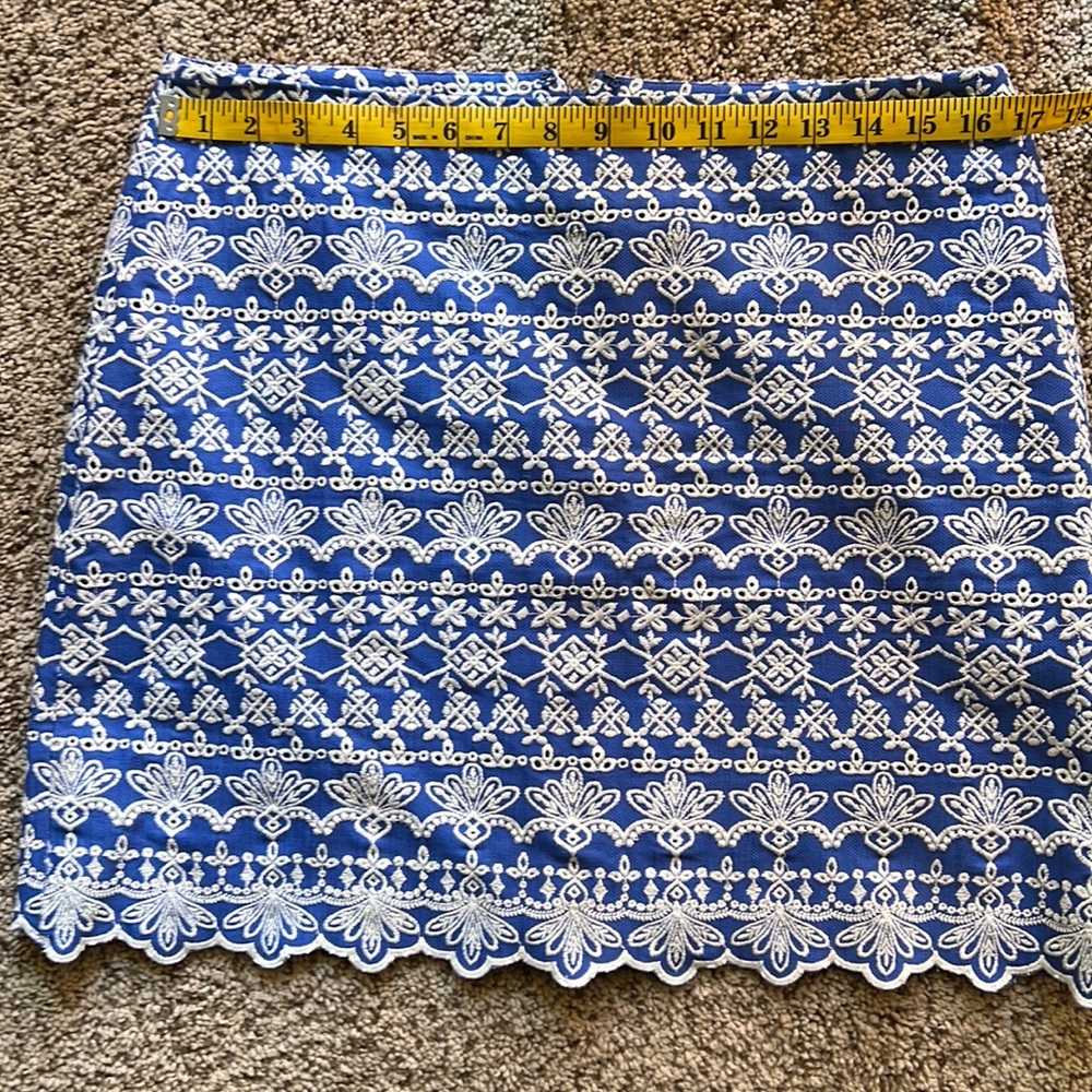Amazing LOFT blue and white floral embroidered mini skirt